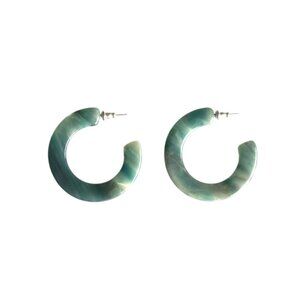 Green Marbled Resin Hoop Earrings 1.5” Lightweight Statement Earrings